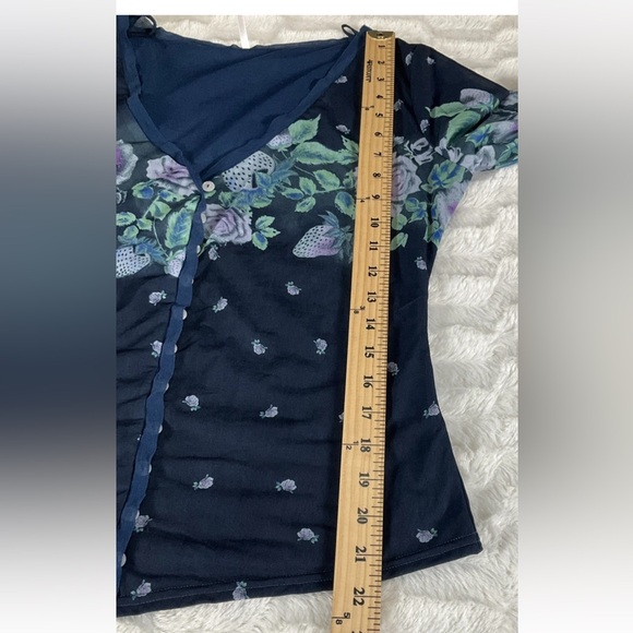 Free People Women’s Home Grown Size S Mesh Cardi/Top Blue Floral & Fruit NWT - Picture 11 of 11